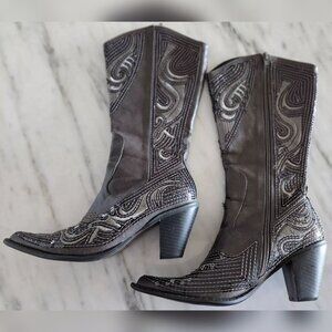 Helen's Heart Tall Black Boots Sequin Embroidered Western Size 6